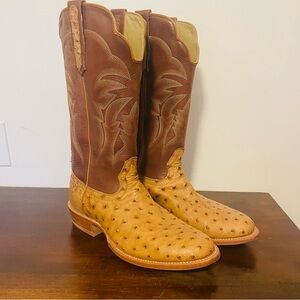 R. Watson Men's Antique Saddle Bruciato Full Quill Ostrich Boots Size 10EE